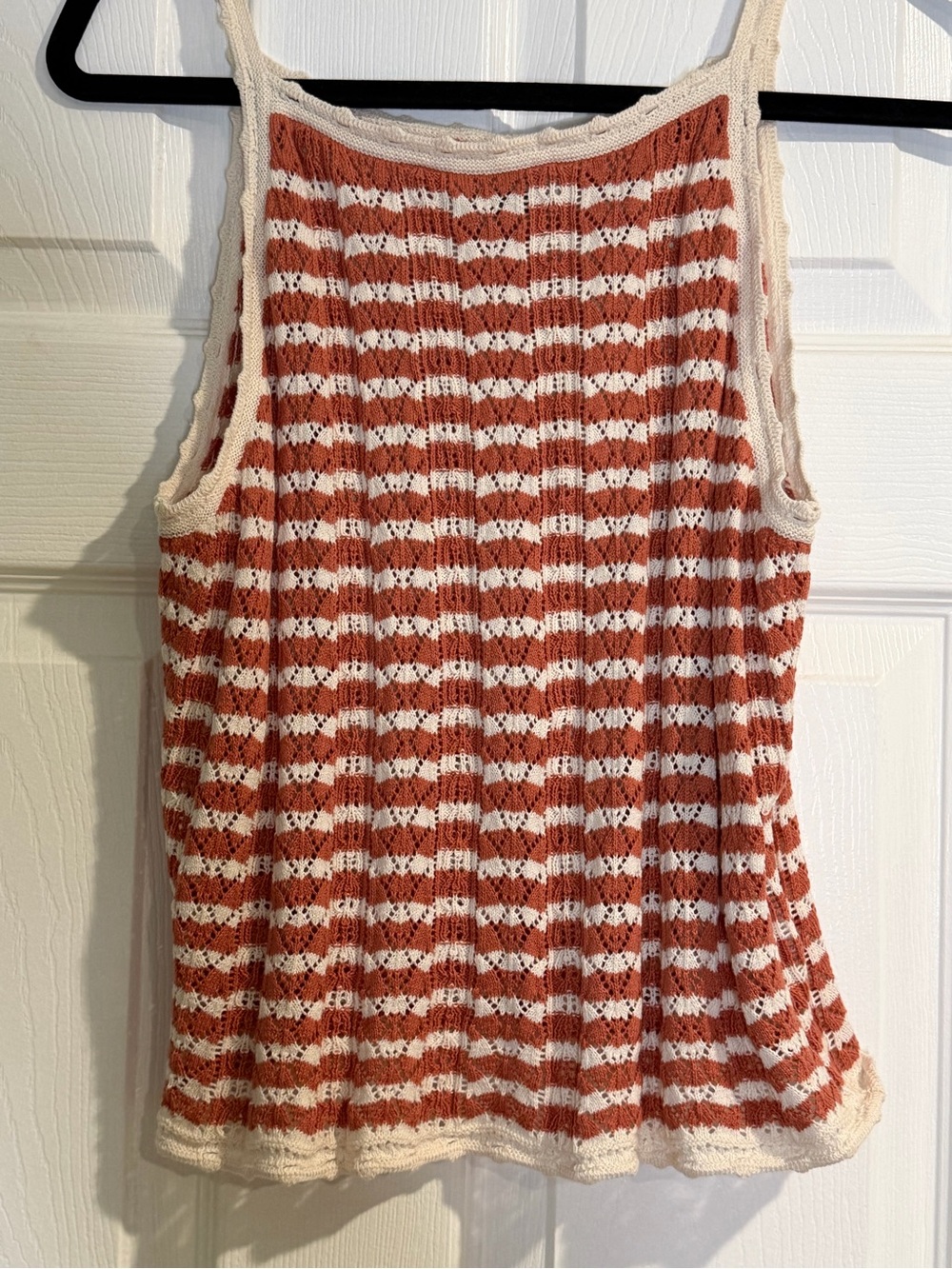 AE Cotton Striped Knit Tank Top in Rust and Cream